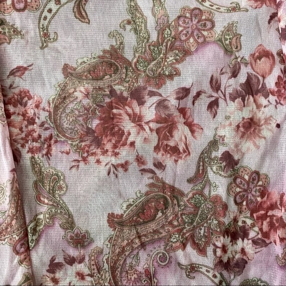 SHELIA MOON Mesh Long Sleeve Pink Floral Paisley Top with Back Pockets, sz Small - Picture 6 of 12